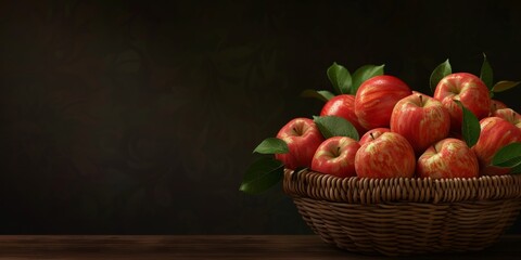 apples in a basket on a wooden table Generative AI