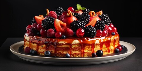 cake with caramel and berries Generative AI
