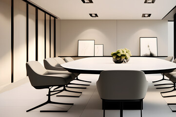 Sophisticated Minimalist Conference Environment: Reflecting a Commitment to Simplicity and Efficiency, the Meeting Room Offers a Stylish Setting for Business Meetings and Strategic Planning Sessions