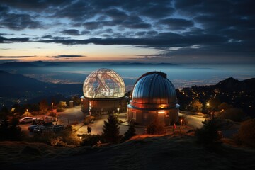 Fototapeta na wymiar Astronomical Observatory seeks foul stars with telescopes focused on the night sky., generative IA