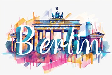 Vibrant Illustration of Berlin's Landmarks Fused with the City's Name – Ideal for Travel Posters and Urban Culture Themes