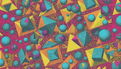 Colorful pop art background consisting of geometric shapes and patterns - ai generated