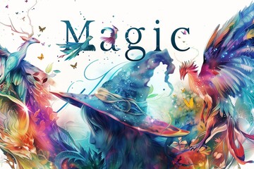 Fantasy World of Magic: Enchanting Creatures and Mystic Elements Swirling Around a Wizard's Hat - Perfect for Themes of Imagination and Fairy Tales