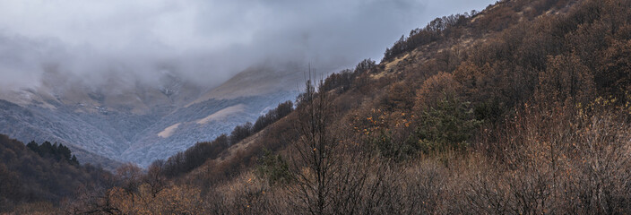 autumn mountain with foggy