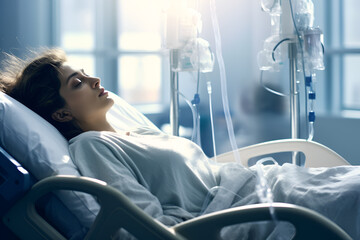 young female patient in hospital bed