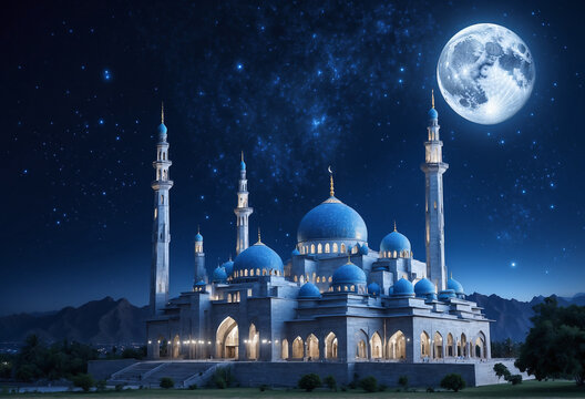 blue mosque in night, Islamic background