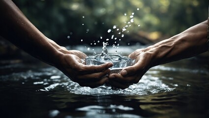 Hands holding clean water - obrazy, fototapety, plakaty