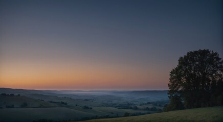 sunset over the hills in the countryside. Generative AI.