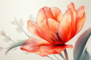 Tulip flower vintage boho style for textiles, wall art, fabric, wedding invitation, cover design. Botanical illustration.