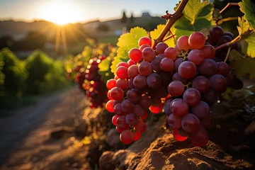 Fotobehang Exuberant vineyards loaded with mature grapes in a serene winery., generative IA © JONATAS