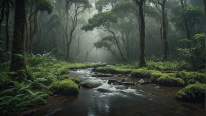 Creek in rain forest - obrazy, fototapety, plakaty