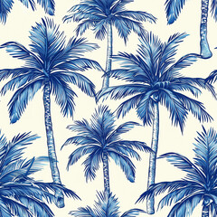 Beautiful seamless vintage floral pattern background. Landscape with palm trees