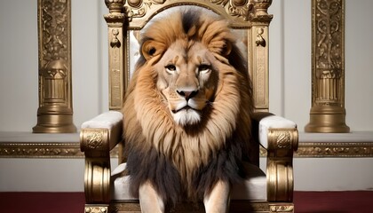 Royal lion sitting on a throne, closeup.