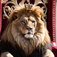 Fototapeta premium Royal lion sitting on a throne, closeup.