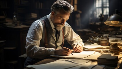 a man writing on a piece of paper - Powered by Adobe