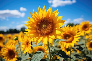Golden Field of Sunflowers in Radiant Summer Sun., generative IA