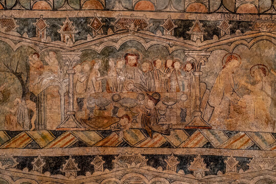 last supper of Christ, gothic paintings, Church of San Martín de Tours, Gazeo, Álava, Spain, Europe