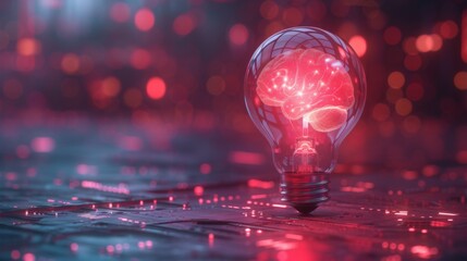 light bulb with a glowing brain