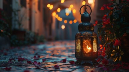 eid al fitr eve holiday background with lantern decor - obrazy, fototapety, plakaty
