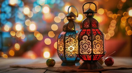 eid al fitr eve holiday background with lantern decor - obrazy, fototapety, plakaty