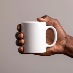 Sleek mockup featuring a high-quality blank white 11oz mug held by an African American man's hand. Ideal for online shops, graphic designers, and marketing materials targeting diverse audiences.