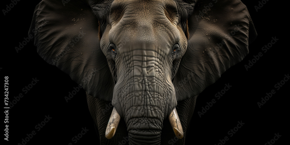 Wall mural elephant animal face portrait on black background