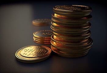 stack of gold coin isolated. 3d illustration money stack. PNG file. Generative AI