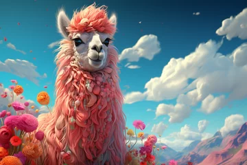Fotobehang the llama in the field © Comp{AI}nion