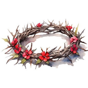 Easter graphic crown of thorns with red flowers