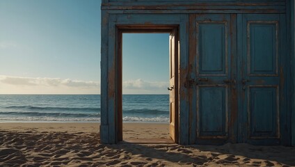 Opened door on shore