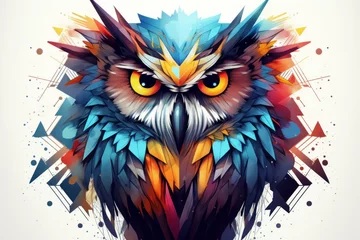 Foto op Plexiglas Bright Colorful owl geometric. Wildlife animal. Generate Ai © juliars