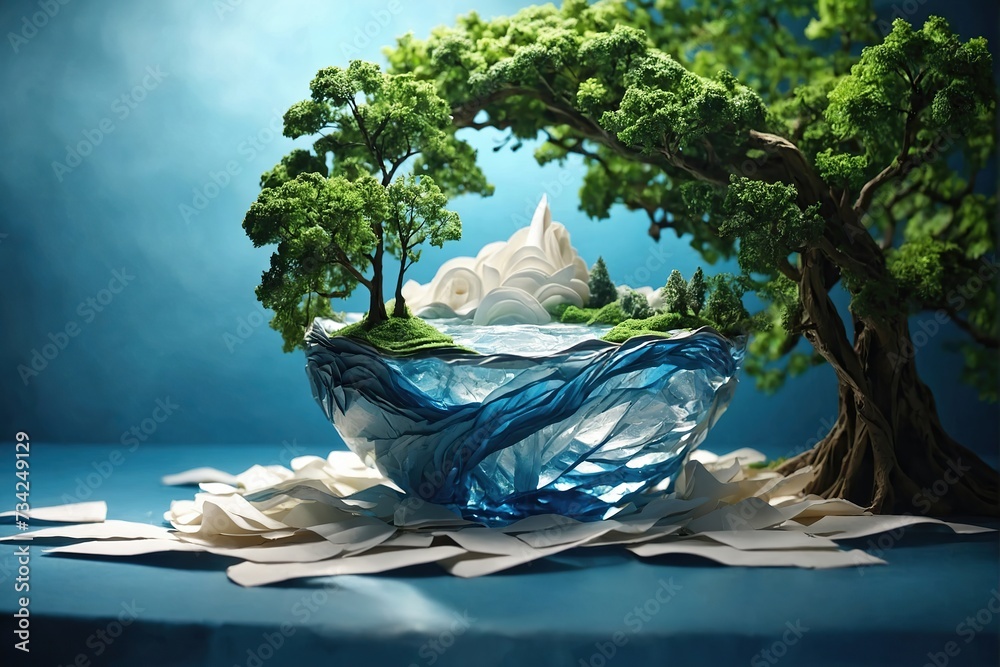 Wall mural paper art , ecology and world water day , saving water and world environment day, environmental prot - Wall murals