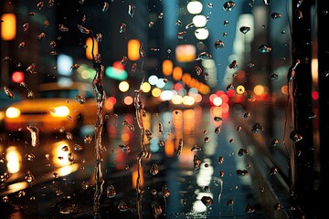 Drops of rain dance, distorting nightlords in blurry glass., generative IA