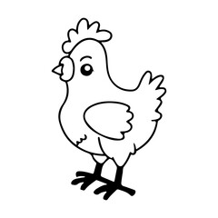 Easter cute chicken in line art, Easter cute chicken illustration in out line style