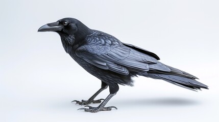A beautiful image of a crow isolated on a plain white background.raven on a white background