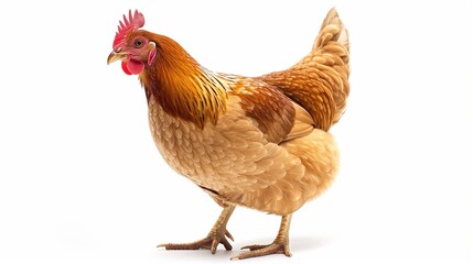 A beautiful image of a hen isolated on a plain white background. chicken on a white background