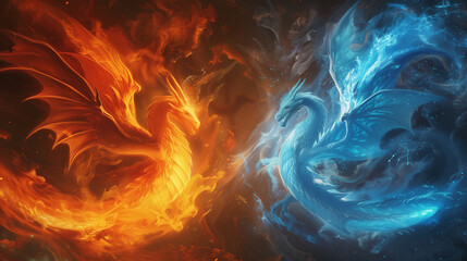 Fire Ice Dragons Abstract Background Fusion