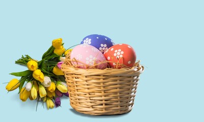 Clored Easter painted eggs on light background