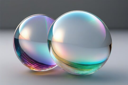 a high quality stock photograph of a 3d crystal glass bubble with refraction and holographic effect isolated on transparent or white background