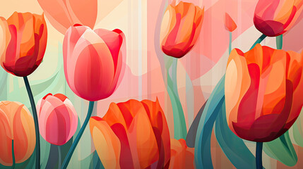 An abstract interpretation of tulips, incorporating bold patterns and textures for a visually rich experience background Ai Generative