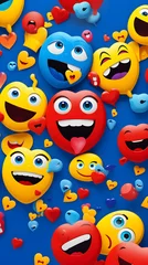 Fotobehang Colorful Display of Facebook's React Emojis: Like, Love, Haha, Wow, Sad, and Angry © Logan