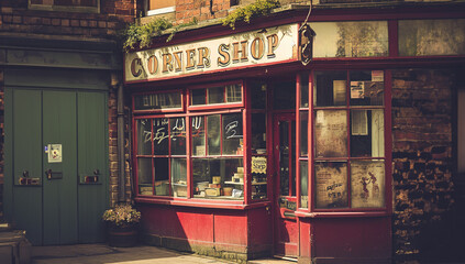 Obraz premium Exterior of a country corner shop, local supplies