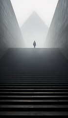 a person walking up a staircase
