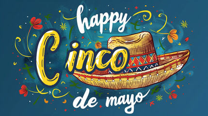 Fototapeta premium Happy Cinco de Mayo Greeting card. Paper Fan, Funny Pinata, Cocktail Margarita, Cactus in paper cut style. Origami Sombrero hat. Mexico, Carnival.