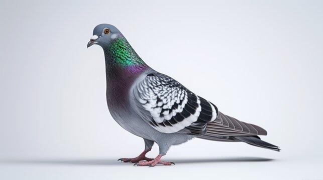 A beautiful image of a pigeon isolated on a plain white background. pigeon on white