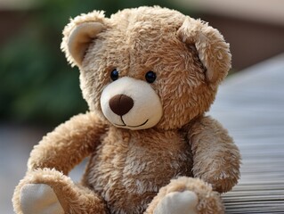 a teddy bear sitting on a bench