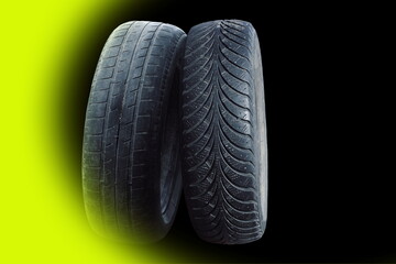old worn damaged tires isolated - 734253382