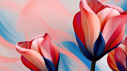 An abstract interpretation of tulips, incorporating bold patterns and textures for a visually rich experience background Ai Generative
