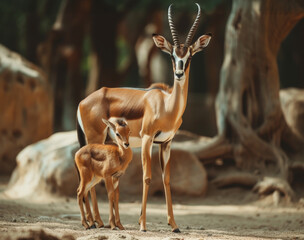 Antelope mother and calf sharing a tender moment.