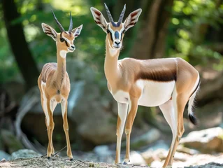 Fotobehang A pair of antelopes standing alert in their natural habitat. © Jan